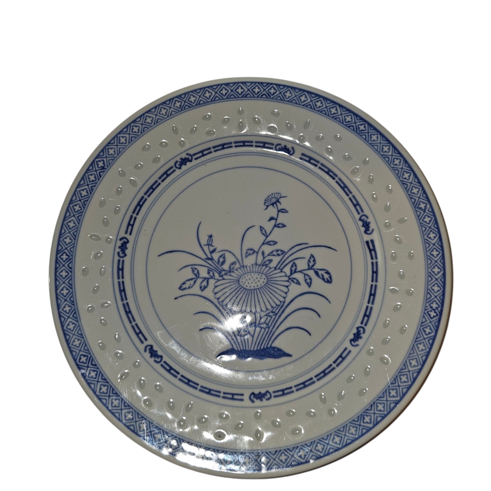 Rice Flower by Tienshan Translucent Blue and White Porcelain Dinner Plate